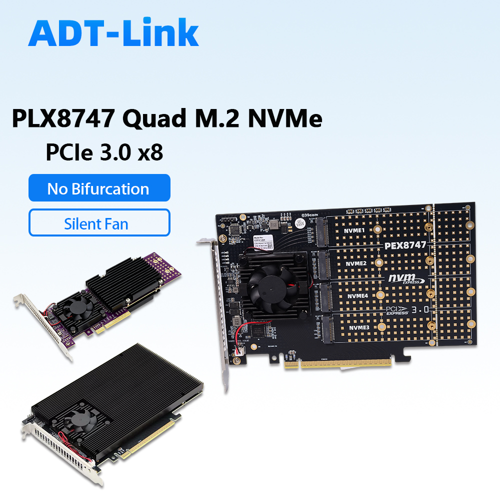 Quad M.2 Nvme Pcie Bifurcation Card - Kartu Ekspansi PLX8747 Quad M.2 NVMe
